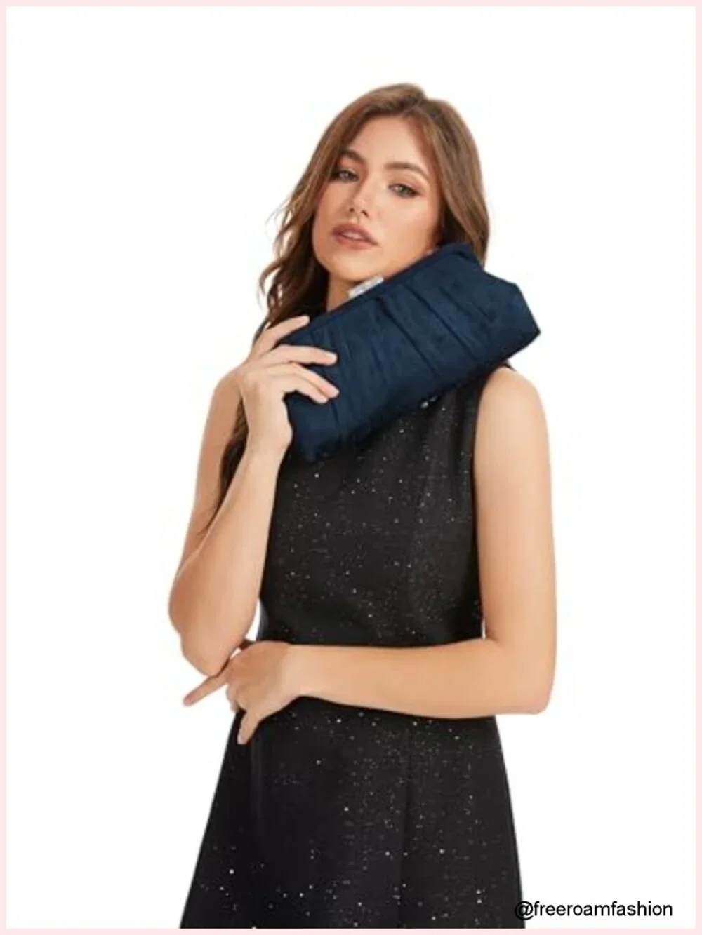 Faux Suede Evening Clutch Purse with Rhinestone Clasp